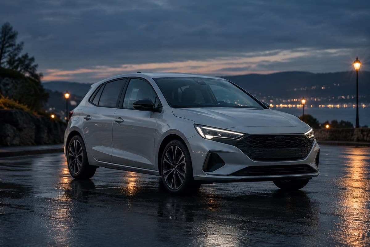 A pale grey hatchback